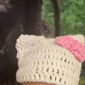 Pink Bow Cat Ear Beanie
